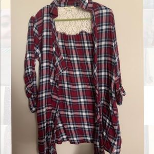 Plaid shirt with lace detail